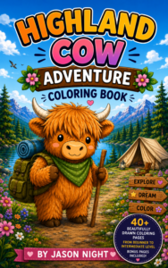 highland cow camping at the lake